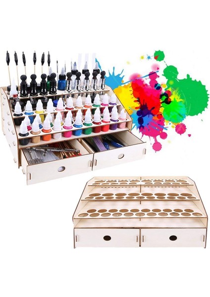 Dıy Ahşap Organizatör Boya Şişeleri Ekran Fırçaları Tutucu Standı Depolama Modeli Aracı 58 Şişe Boya Yerleştirilebilir (Yurt Dışından) modelleri