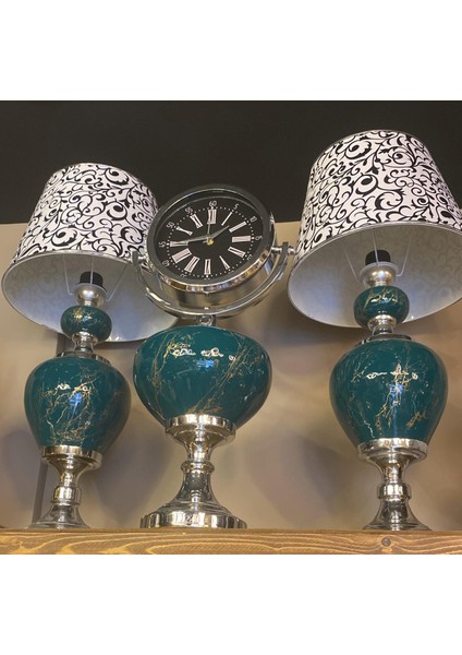 Dekorasyon 3 Lü Seramik Lambader Saat Salon Set