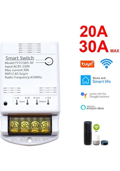 Tuya Wifi 30A Röle Modülü 85-250V Akıllı Anahtar Dıy 433MHZ Rf Denetleyici Smartlife App Ses Röle Zamanlayıcı Uzaktan Kumanda (Yurt Dışından)