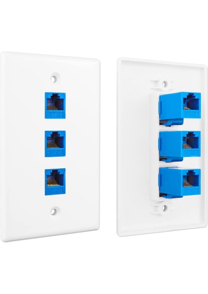 Paket 3 Bağlantı Noktalı Ethernet Duvar Plakası, RJ45 Sıralı Bağlayıcı Eklemeli RJ45 Duvar Plakası, Cat6 Plaka (Yurt Dışından)