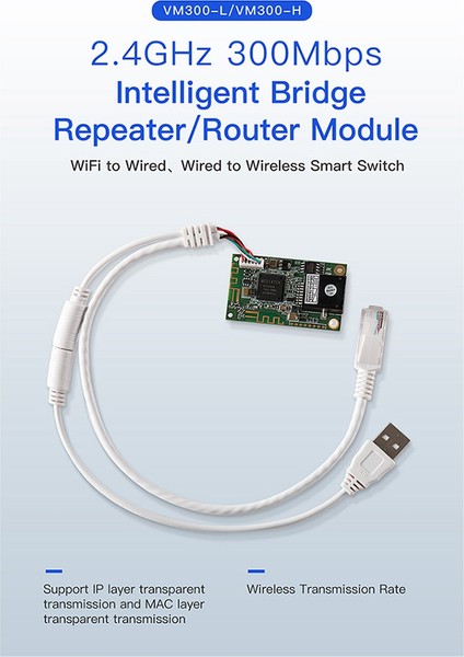 Wifi Modülü Kablosuz Kablolu Köprü/2.4 Ghz Sinyal Tekrarlayıcı Yönlendirici RJ45 Adaptör Mühendisliği Dıy Ağ Cihazları VM300-H (Yurt Dışından)