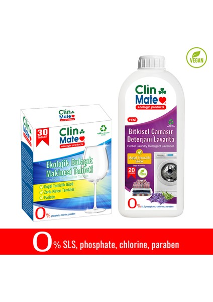 2 Li Set Ekolojik Bulaşık Tableti 30 Yk ve Bitkisel Çamaşır Deterjanı Lavanta 750 ml 20 Yk