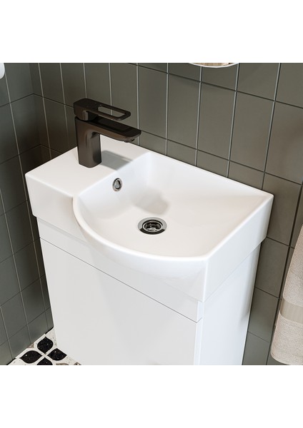 Ayaksız Tek Kapaklı Sol Lavabolu 46 cm Banyo Alt Dolabı modelleri