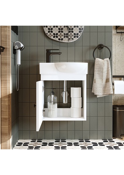 Ayaksız Tek Kapaklı Sol Lavabolu 46 cm Banyo Alt Dolabı fırsatları