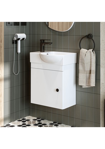 Ayaksız Tek Kapaklı Sol Lavabolu 46 cm Banyo Alt Dolabı indirimleri