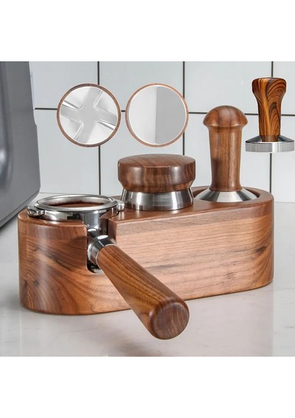 No.7 Tarzı Tampers Kahve Tozu Ceviz Saplı Pres Sabit Toz Çekiç Ayarlanabilir Mutfak Espresso Kahve Gereçleri (Yurt Dışından)