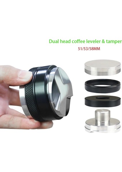 Base 53MM Style Espresso mm Adjustable Dual Head Cof Leveler & Tamper Espresso Cof Powder Hammer For Portafilter Manual (Yurt Dışından)