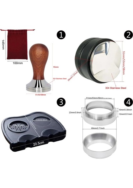 58MM Tutucu Stili Paslanmaz Çelik Kahve Tozu Sabotaj Çekiç 3 Açılı Tamperler Çift Mat Portafilter 350ML Sürahi Dozaj Halkası (Yurt Dışından)