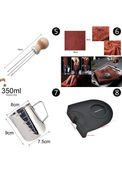 58MM Tutucu Stili Paslanmaz Çelik Kahve Tozu Sabotaj Çekiç 3 Açılı Tamperler Çift Mat Portafilter 350ML Sürahi Dozaj Halkası (Yurt Dışından)