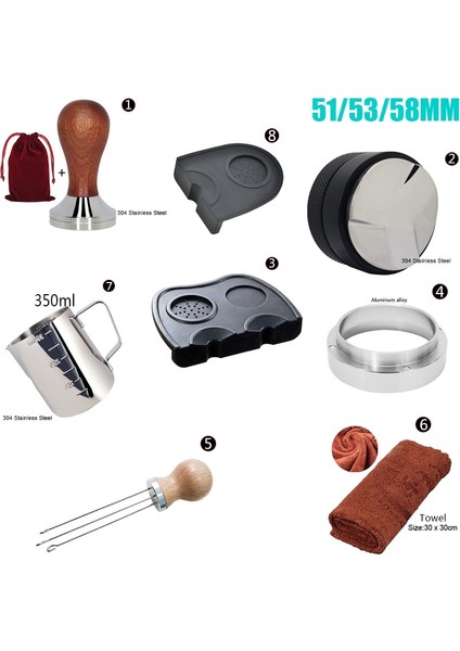 58MM Tutucu Stili Paslanmaz Çelik Kahve Tozu Sabotaj Çekiç 3 Açılı Tamperler Çift Mat Portafilter 350ML Sürahi Dozaj Halkası (Yurt Dışından)