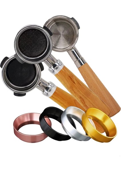 Mıknatıs Tarzı Altın 54MM Breville Delonghi Krups Kahve Dipsiz Portafiltre Dozaj Halkası Espresso Kahve Hunisi Ahşap Saplı Filtre Tutucu mm (Yurt Dışından)