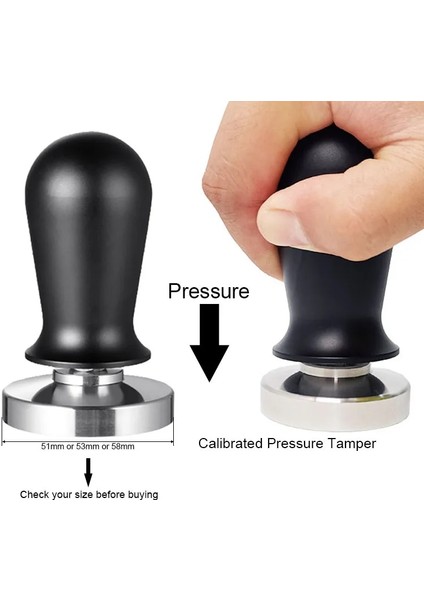 Siyah Stil 51 mm mm Kalibre Edilmiş Basınç Kahve Tamper Espresso Elastik Kompaktör Paslanmaz Çelik Kahve Tozu Çekiç Alüminyum Saplı (Yurt Dışından) fiyatları