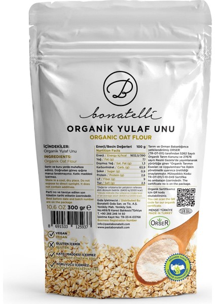Organik Yulaf Unu 300 gr
