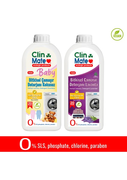 2'li Set Baby Bitkisel Bebek Çamaşır Deterjanı Kokusuz - Çamaşır Deterjanı Lavanta 750 ml 40 Yk