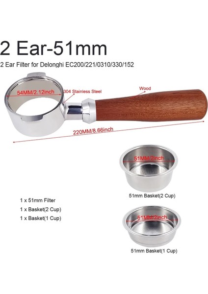 2 Kulak 51MM 1-2cup Stili Kahve Filtresi Dış Müdahale Tutacağı Espresso Dağıtıcı Mat Taban Rafı Barista Araçları Aksesuarları Çok Fonksiyonlu Amper Standı (Yurt Dışından)