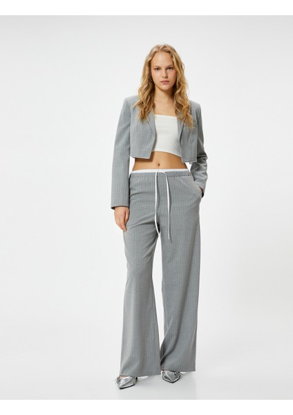 Crop Blazer Ceket Fleto Cepli Viskon Karışımlı