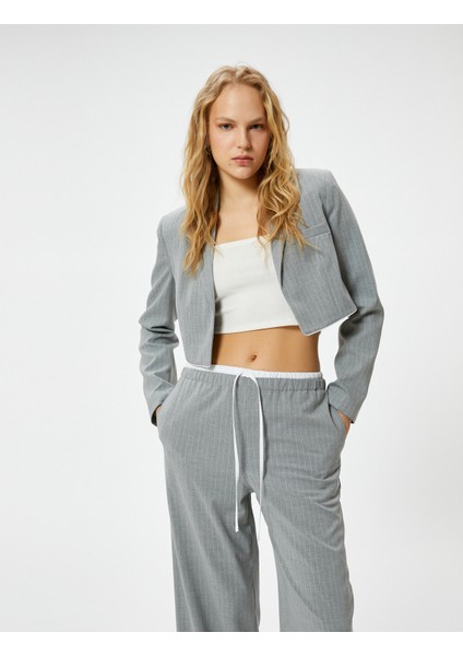 Crop Blazer Ceket Fleto Cepli Viskon Karışımlı