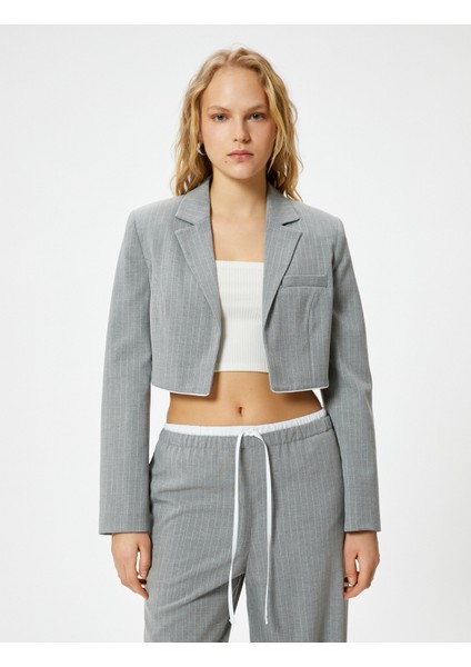 Crop Blazer Ceket Fleto Cepli Viskon Karışımlı