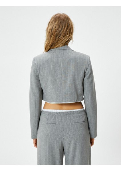 Crop Blazer Ceket Fleto Cepli Viskon Karışımlı