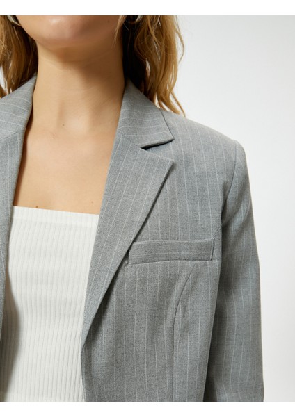 Crop Blazer Ceket Fleto Cepli Viskon Karışımlı