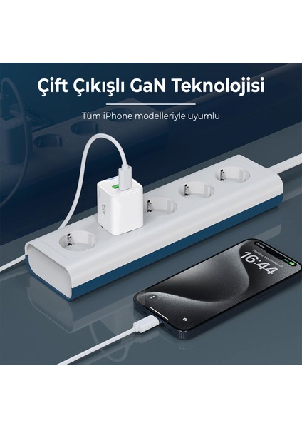 BX2P30G Gan Pd 30W Type-C ve Usb-A Qc 18W Çift Portlu Akım Korumalı Mini Hızlı Şarj Cihazı Beyaz modelleri