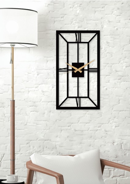 Tetragonal / Dikdörtgen Metal Siyah Duvar Saati - Ev / Ofis Saati - Hediye Saat 60 x 33 cm