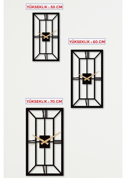 Tetragonal / Dikdörtgen Metal Siyah Duvar Saati - Ev / Ofis Saati - Hediye Saat 60 x 33 cm fiyatları