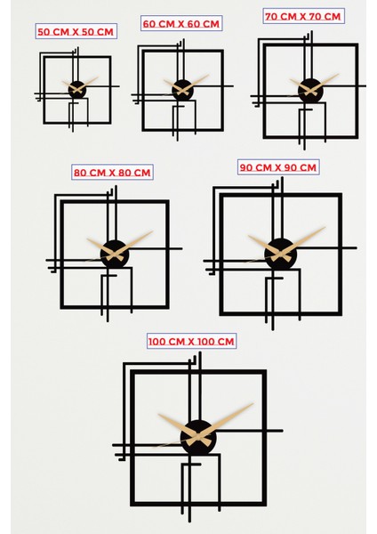 Kare Querencia Metal Siyah Duvar Saati - Ev / Ofis Saati - Hediye Saat - 50 x 50 cm