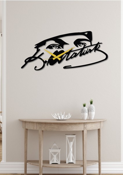 Atatürk Bakış ve Imza Siyah Metal Duvar Saati - Ev & Ofis Saati - Hediye Saat 60 x 27 cm fiyatları