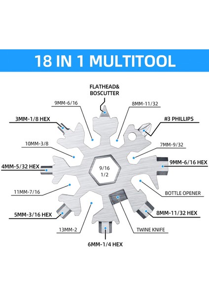 Çok Amaçlı Anahtarlık Açacak Kar Tanesi Şeklinde Tork Tornavida Takımı Anahtarlık Açacağı Çelik