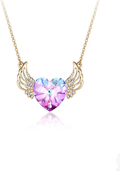 Swarovski Taşlı Kanatlı Kalp Paslanmaz Çelik Kolye