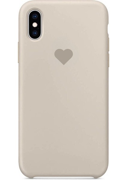 Apple iPhone Xs Max Lansman Içi Kadife Mikrofiber Kalp Desenli Kılıf A+ Deluxe Class - Krem