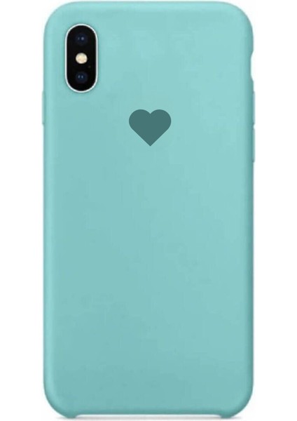 Apple iPhone Xs Max Lansman Içi Kadife Mikrofiber Kalp Desenli Kılıf A+ Deluxe Class - Turkuaz
