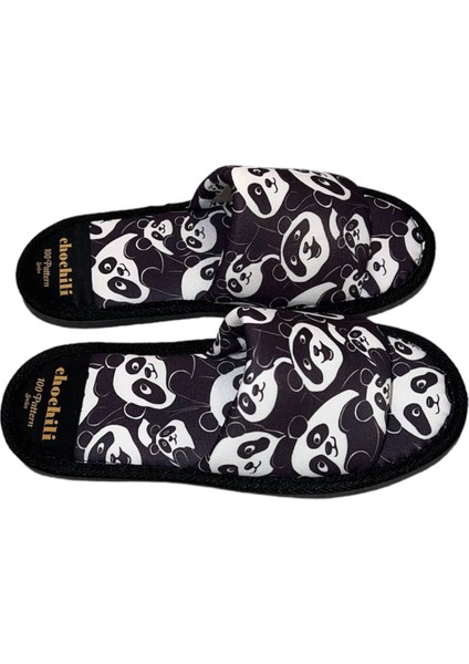 Unisex Panda Desenli Önü Açık Yumuşak Tabanlı Ev Terliği