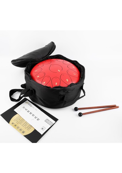 JTN-1213 12 Inç 13 Ses Ton Çelik Handpan Tongue Drum Davulu - Kırmızı