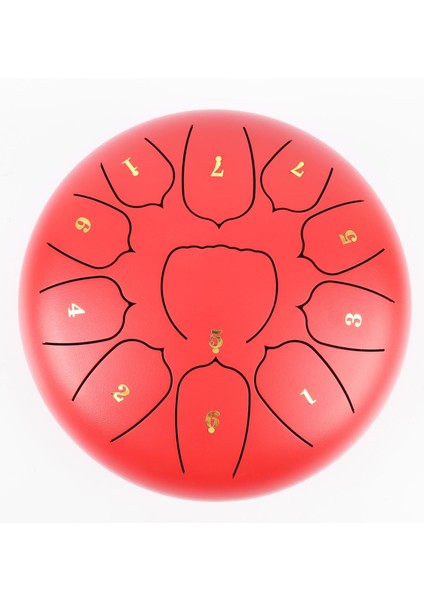 JTN-1011 10 Inç 11 Ses Ton Çelik Handpan Tongue Drum Davulu - Kırmızı