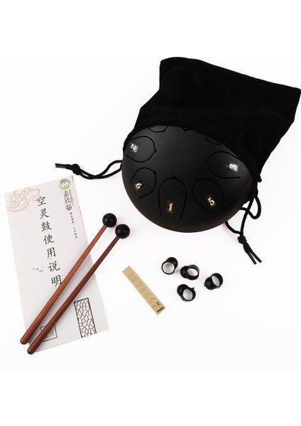 JTN-68 6 Inç 8 Ses Ton Çelik Handpan Tongue Drum Davulu - Siyah