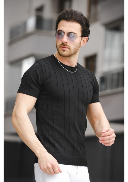 Ht 340006 Gizli Çizgili Bisiklet Yaka Erkek Triko Tshirt