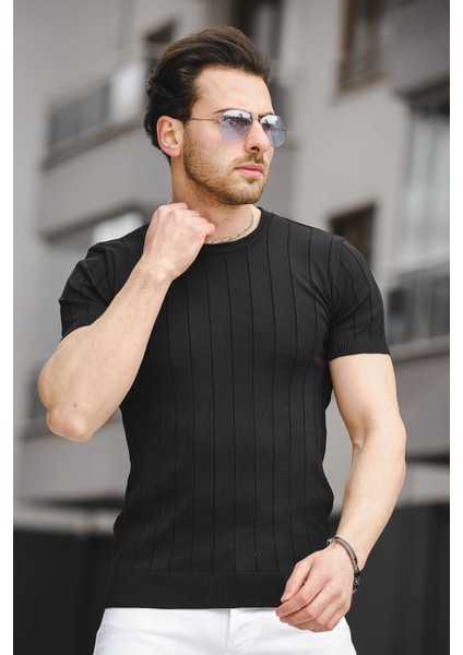 Ht 340006 Gizli Çizgili Bisiklet Yaka Erkek Triko Tshirt modelleri