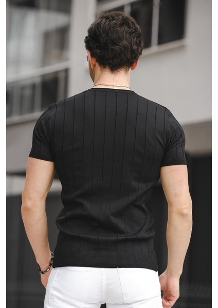 Ht 340006 Gizli Çizgili Bisiklet Yaka Erkek Triko Tshirt fırsatları