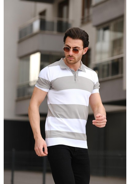 Ht 340016 Çift Renk Polo Yaka Erkek Triko Tshirt