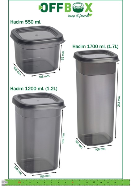 SET-24K Kare Erzak Bakliyat Saklama Kabı Baharatlık 24 Lü Set 0,55-1,2-1,7 Litre 40 Etiket Hediyeli