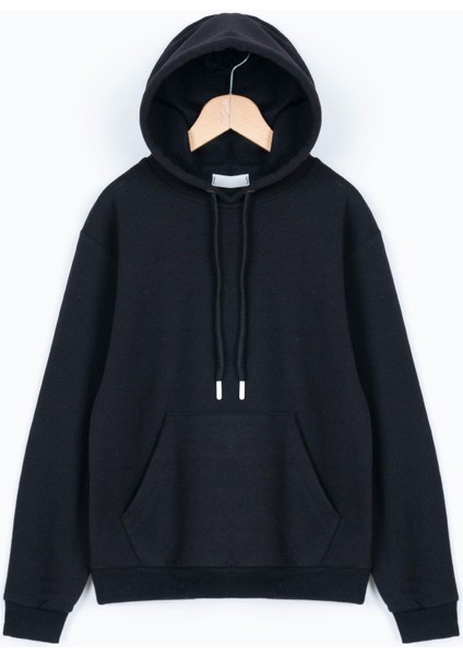 Kapüşonlu Uzun Kol Ceplı Siyah Renk Erkek Çocuk Sweatshırt