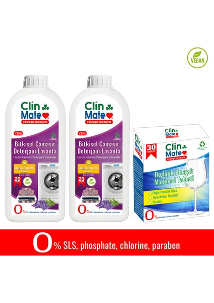 3'lü Set Bitkisel Çamaşır Deterjanı Lavanta 750 ml X2ADET - Ekolojik Bulaşık Tableti 30 Yk