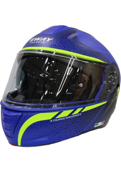 917 Stars Blue Black Matt Çene Açılır Motosiklet Kaskı - L
