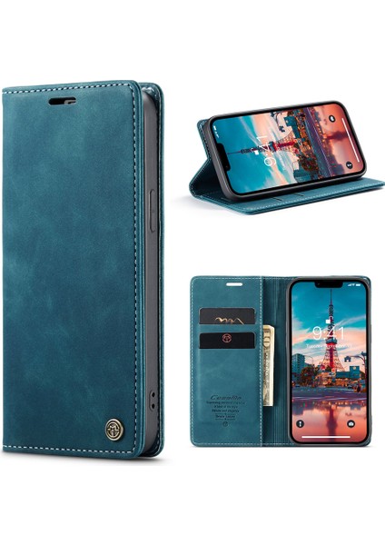 Iphone 15 Plus Artı Pu Deri Anti-Damla Telefon Kasası Katlama Standı Cüzdan Kapağı Mavisi (Yurt Dışından)