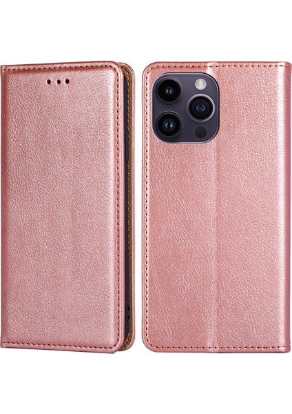 iPhone15 Pro Max Manyetik Kapatma Stand Cüzdan Pu Deri+Tpu Telefon Kapak Gül Altın (Yurt Dışından)