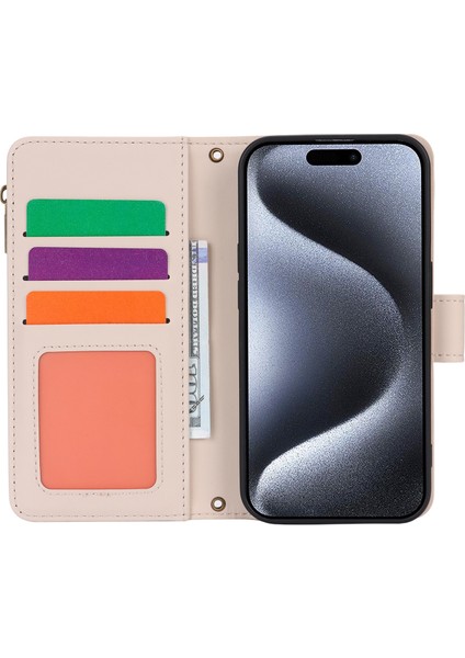 iPhone13 Pro 6.1 Inç Için Çoklu Kart Yuvası Katlanıyor Deri Telefon Kapak-Beyaz (Yurt Dışından) modelleri