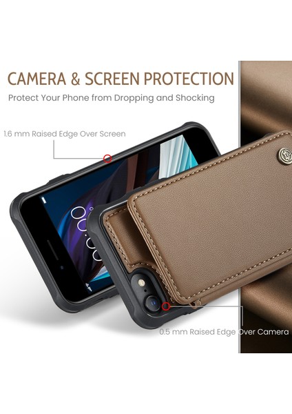 iPhone6/6s/7/8/se (2020)/SE (2022) Kılıf Kartı Tutucu Telefon Kickstand Cover-Brown (Yurt Dışından)