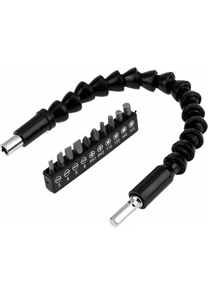 Matkap Ucu - Bükülebilir Oynar Vidalama Bits Uzatma Aparatı 30 cm +10 Adet Vidalama Uç ( Komple Set)